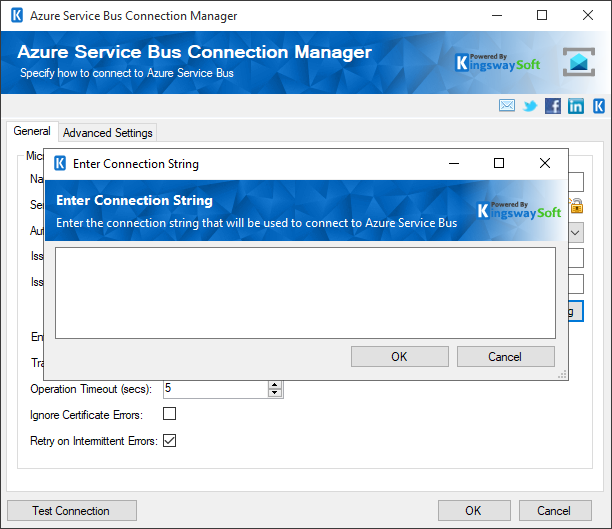 Azure Service Bus Connection Manager - Enter Connection String